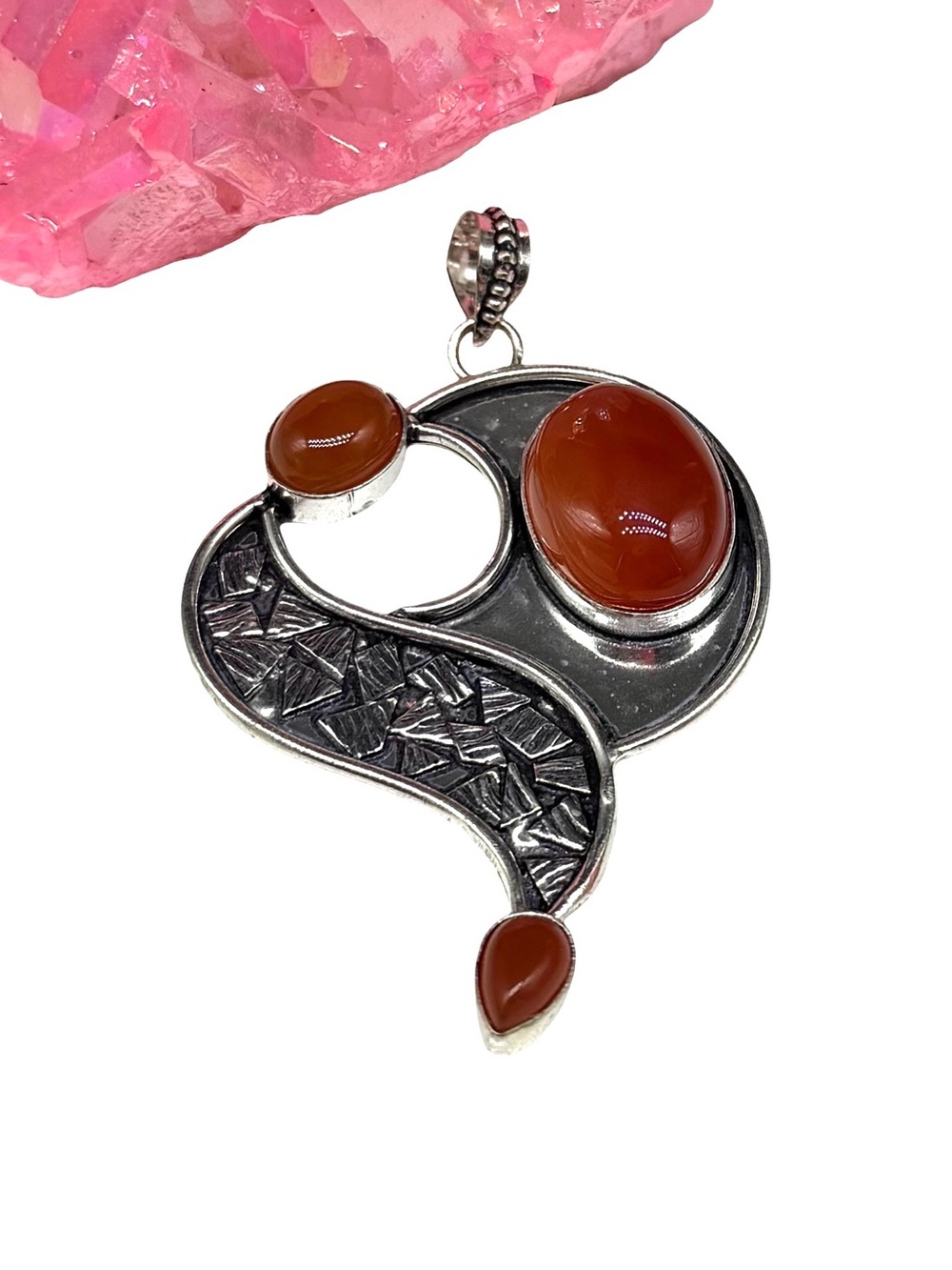 Carnelian Necklace Pendant 925 Sterling Silver Overlay